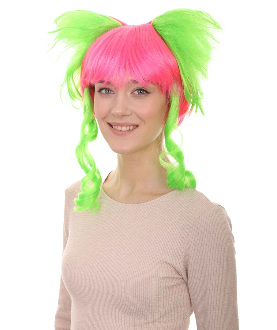 HPO Circus Sweetie Clown Womens Wig | Ping Green Party Event Ready Cosplay Halloween Wig | Premium Breathable Capless Cap 2 HPO Circus Sweetie Clown Womens Wig | Ping Green Party Event Ready Cosplay Halloween Wig | Premium Breathable Capless Cap