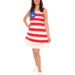 FLAGWIGS Adult Women's United States Flag Trolls Dress Costume | Patriotic Cosplay Costume