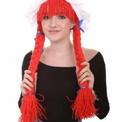 HPO Womens Braided Rag Doll Wig | Red Storybook & Fairytale Halloween Wigs
