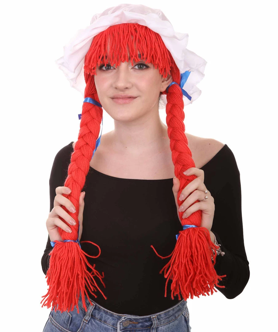 HPO Womens Braided Rag Doll Wig | Red Storybook & Fairytale Halloween Wigs 1 HPO Womens Braided Rag Doll Wig | Red Storybook & Fairytale Halloween Wigs