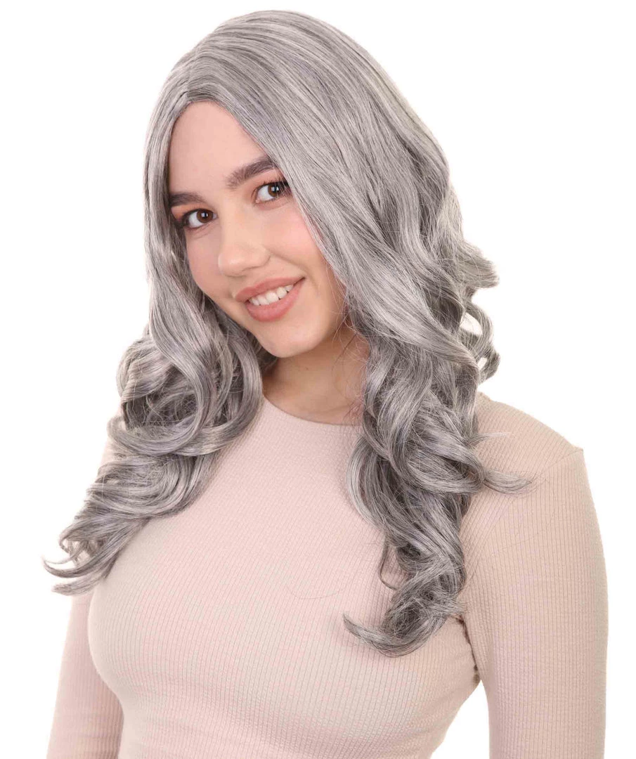 HPO Womens Medium Wavy Wigs | Gray Cosplay Wigs | Premium Breathable Capless Cap Women's 2 HPO Womens Medium Wavy Wigs | Gray Cosplay Wigs | Premium Breathable Capless Cap Women's