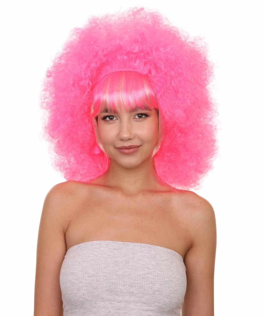 HPO Sweetie Pink Bubble Afro Clown Womens Wig | Sexy Cosplay Party Halloween Wig | Premium Breathable Capless Cap Women's 1 HPO Sweetie Pink Bubble Afro Clown Womens Wig | Sexy Cosplay Party Halloween Wig | Premium Breathable Capless Cap Women's