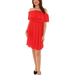 HPO Adult Women's Off Shoulder Party Dress Costume | Red Halloween Costume
