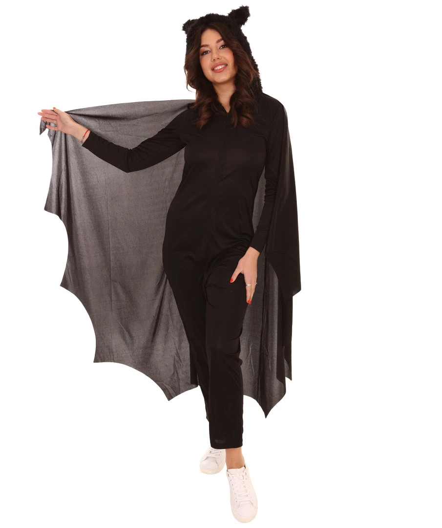 HPO Adult Women's Cozy Bat Jumpsuit | Black Halloween Costume 2 HPO Adult Women's Cozy Bat Jumpsuit | Black Halloween Costume