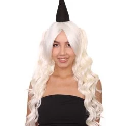 HPO Womens Clown Girl Two Ponytail White Wig With Small Hat | Character Cosplay Halloween Wig | Premium Breathable Capless Cap