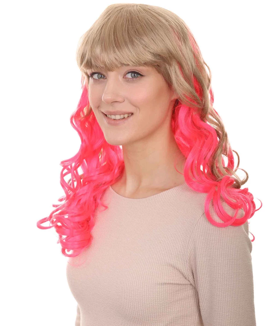 HPO Women's Long Wavy Blonde & Pink Womens Wig | Fancy Party Event Ready Halloween Wig | Premium Breathable Capless Cap 2 HPO Women's Long Wavy Blonde & Pink Womens Wig | Fancy Party Event Ready Halloween Wig | Premium Breathable Capless Cap