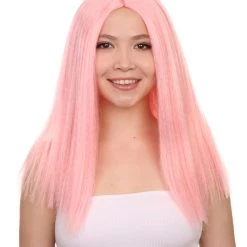 HPO Glamorous Pink Womens Wig | Stright Medium Fancy Cosplay Halloween Wig | Premium Breathable Capless Cap