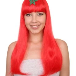 FLAGWIGS Women's Morocco Flag Sports Party Long Bob Wig | Premium Breathable Capless Cap