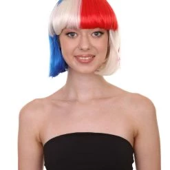 FLAGWIGS Panama Flag Sport Party Bob Wig | National Pride Red White Blue Wig | Premium Breathable Capless Cap Women's