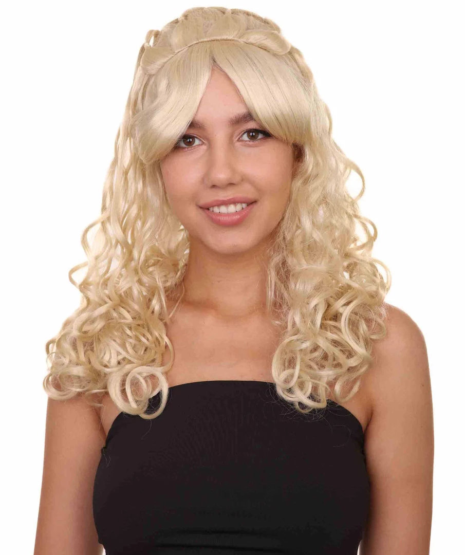 HPO Womens Blonde Princess Wig | Long Curly Glamour Royal Cosplay Halloween Wig | Premium Breathable Capless Cap 1 HPO Womens Blonde Princess Wig | Long Curly Glamour Royal Cosplay Halloween Wig | Premium Breathable Capless Cap