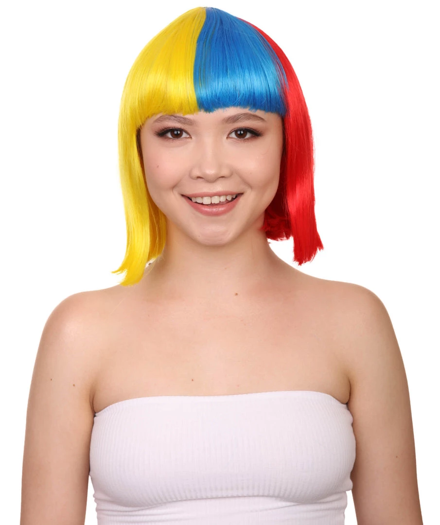 FLAGWIGS Colombia Flag Sport Party Bob Wig | Patriotic Character Cosplay Halloween Wig | Premium Breathable Capless Cap 1 FLAGWIGS Colombia Flag Sport Party Bob Wig | Patriotic Character Cosplay Halloween Wig | Premium Breathable Capless Cap
