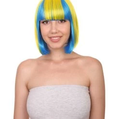 FLAGWIGS Sweden Flag Sport Party Bob | Yellow Sky Blue Sexy Cosplay Party Halloween Wig | Premium Breathable Capless Cap