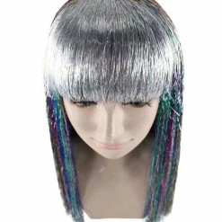 HPO Rainbow Tinsel Womens Wig | Party Ready Fancy Cosplay Halloween Wig | Premium Breathable Capless Cap Men's