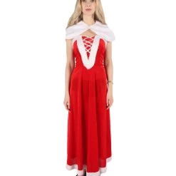 HPO Men's Adult Women Luxury Miss Santa Costume | Red & White Christmas Costume