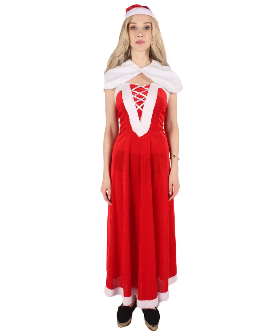 HPO Men's Adult Women Luxury Miss Santa Costume | Red & White Christmas Costume 2 HPO Men's Adult Women Luxury Miss Santa Costume | Red & White Christmas Costume