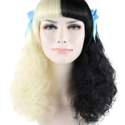 HPO Black & Blonde Wig W/ Blue Ribbons | Premium Breathable Capless Cap Women's