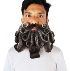 HPO Adult Men's Giant Grey & Brown Twisted Wizard Champion Mustache And Beard