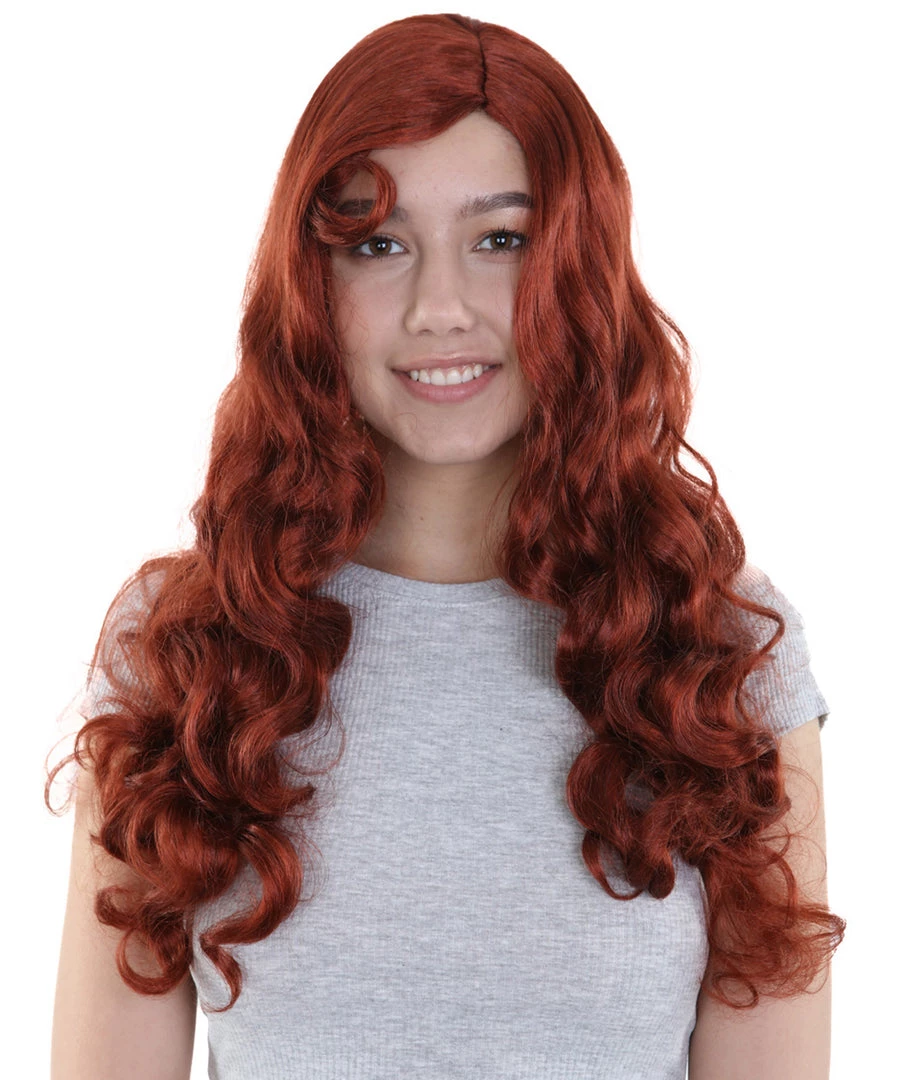 HPO Men's Womens Dark Auburn Seductress Style Wig | Long Wavy Cosplay Halloween Wig | Premium Breathable Capless Cap 1 HPO Men's Womens Dark Auburn Seductress Style Wig | Long Wavy Cosplay Halloween Wig | Premium Breathable Capless Cap
