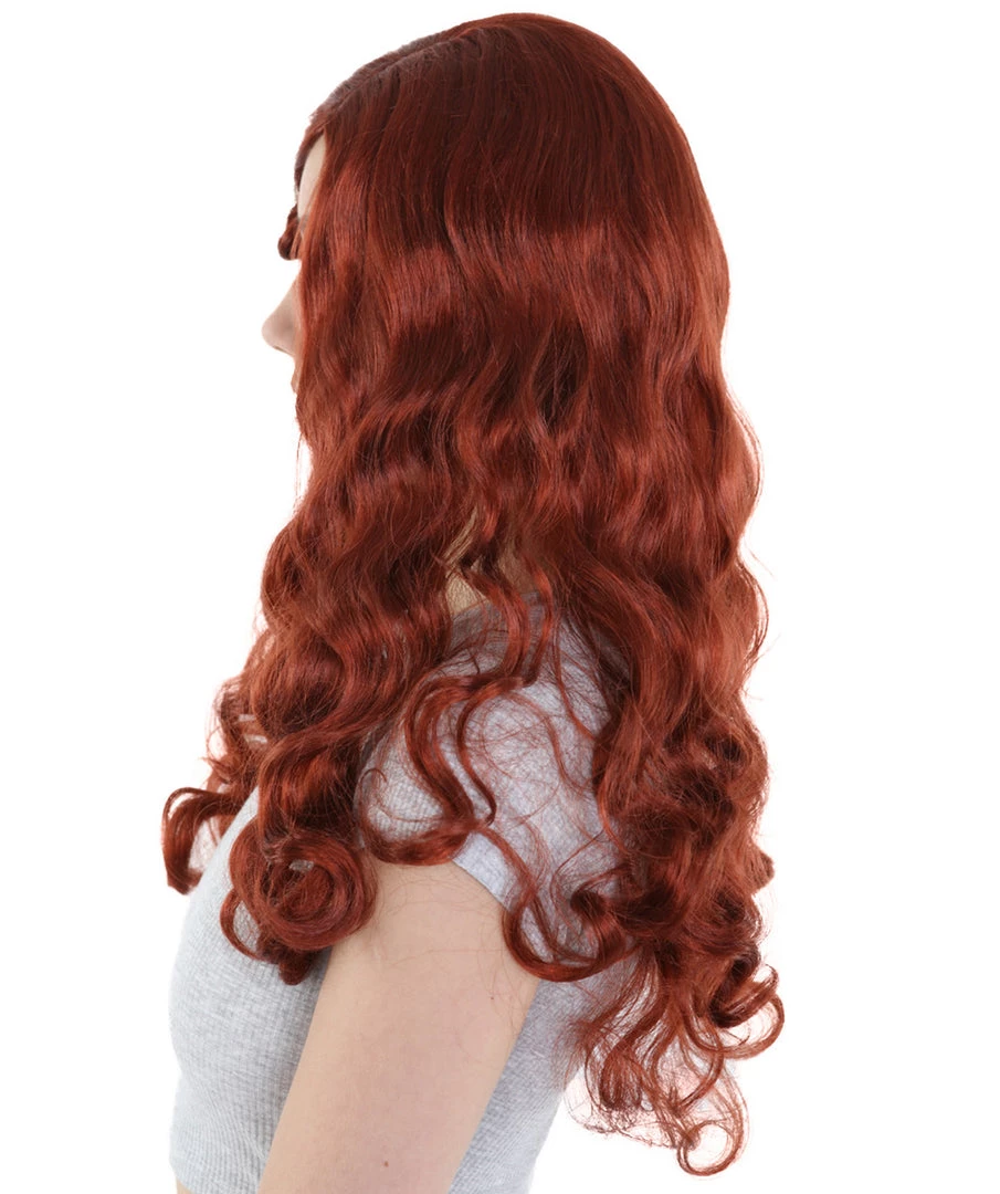 HPO Men's Womens Dark Auburn Seductress Style Wig | Long Wavy Cosplay Halloween Wig | Premium Breathable Capless Cap 3 HPO Men's Womens Dark Auburn Seductress Style Wig | Long Wavy Cosplay Halloween Wig | Premium Breathable Capless Cap