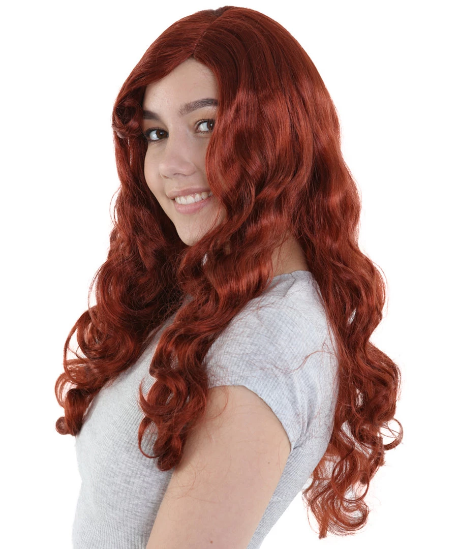 HPO Men's Womens Dark Auburn Seductress Style Wig | Long Wavy Cosplay Halloween Wig | Premium Breathable Capless Cap 2 HPO Men's Womens Dark Auburn Seductress Style Wig | Long Wavy Cosplay Halloween Wig | Premium Breathable Capless Cap
