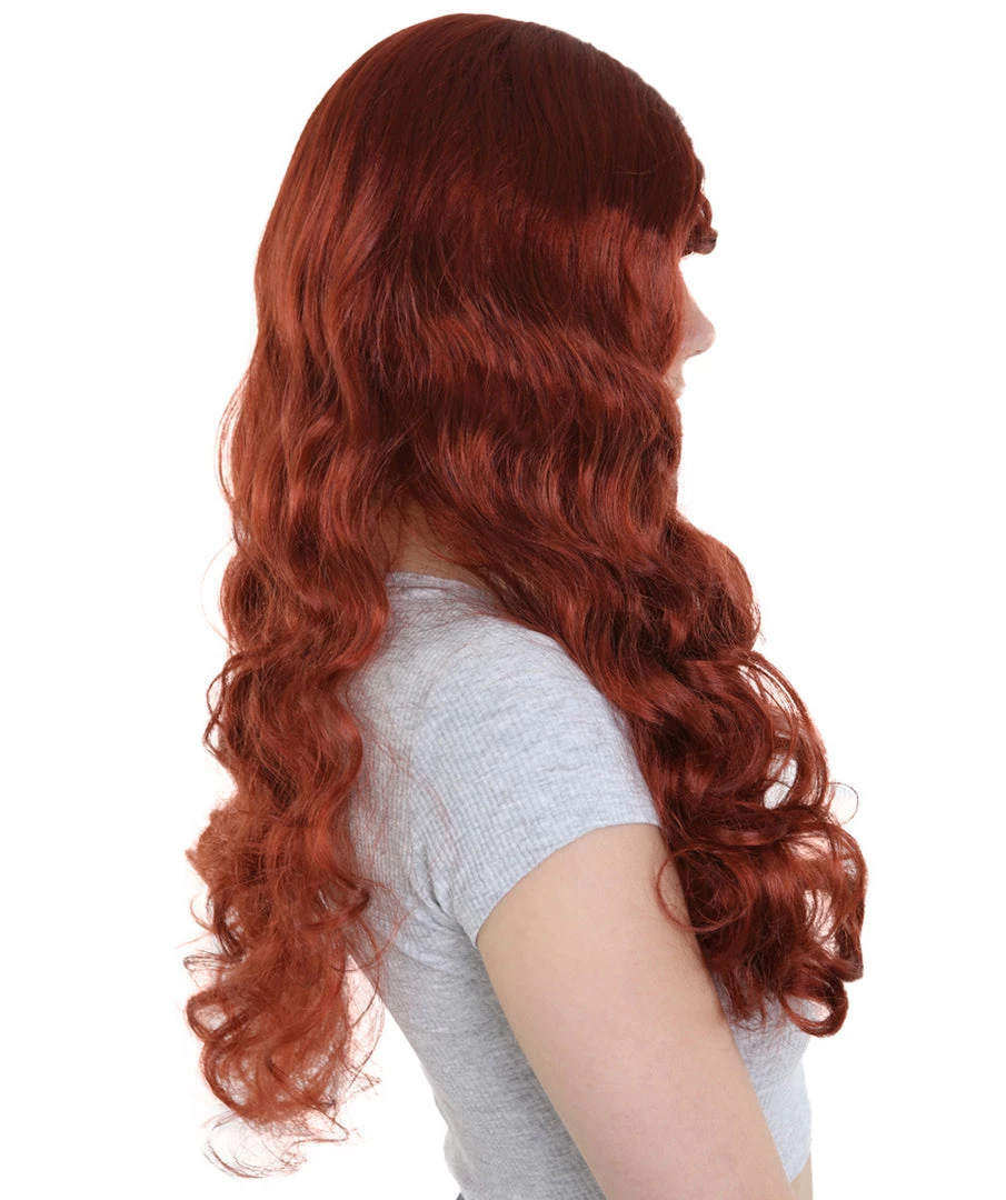 HPO Men's Womens Dark Auburn Seductress Style Wig | Long Wavy Cosplay Halloween Wig | Premium Breathable Capless Cap 5 HPO Men's Womens Dark Auburn Seductress Style Wig | Long Wavy Cosplay Halloween Wig | Premium Breathable Capless Cap