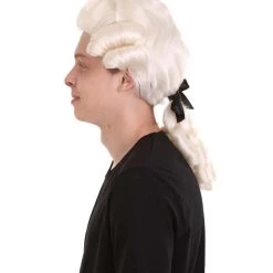 HPO Men's Mens Colonial Historical Judge Light Blonde Wig | Premium Breathable Capless Cap
