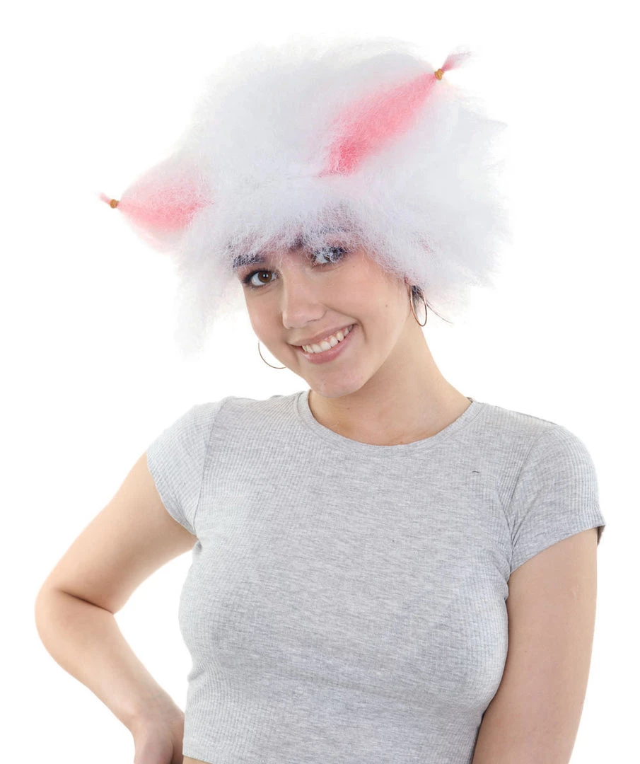 HPO Victoria, White Fluffy Cat Womens Wig With Pink Ears | Premium Breathable Capless Cap Women's 1 HPO Victoria, White Fluffy Cat Womens Wig With Pink Ears | Premium Breathable Capless Cap Women's
