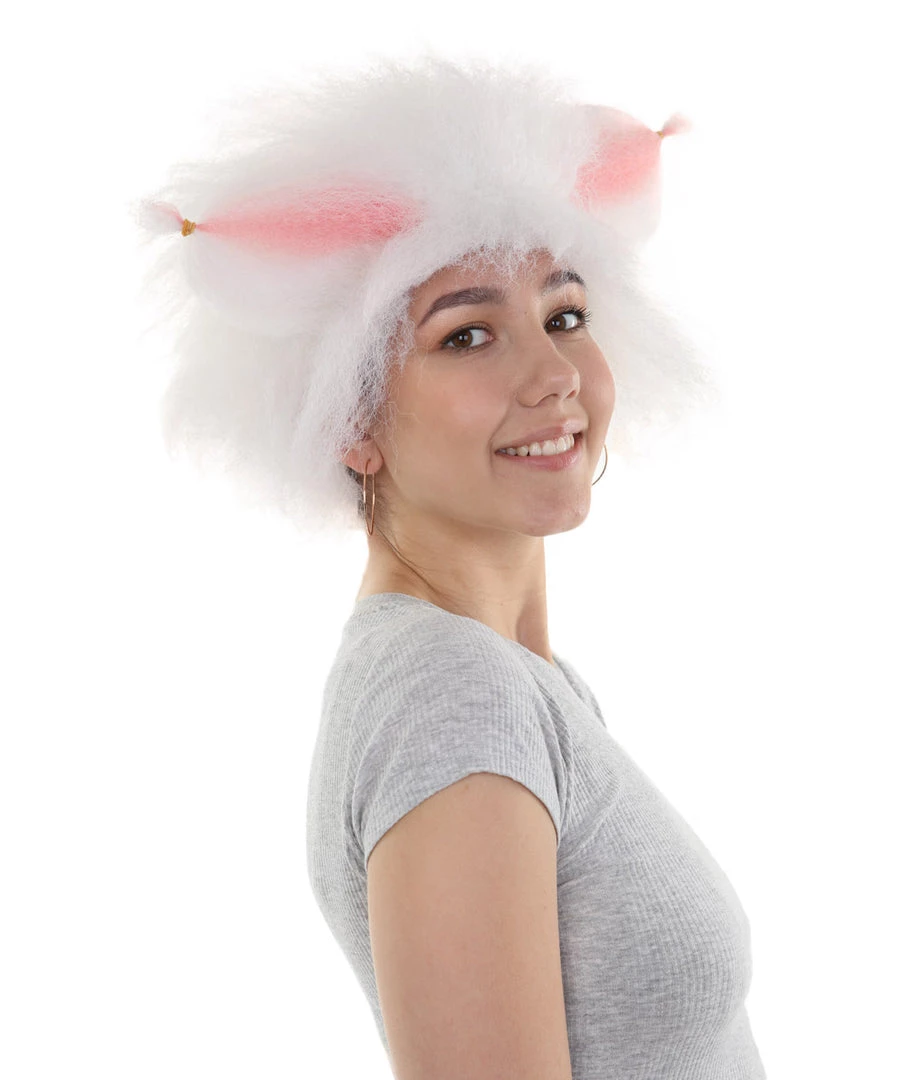 HPO Victoria, White Fluffy Cat Womens Wig With Pink Ears | Premium Breathable Capless Cap Women's 7 HPO Victoria, White Fluffy Cat Womens Wig With Pink Ears | Premium Breathable Capless Cap Women's