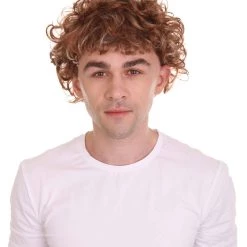 HPO Men's Short Length Curly Pop Rocker Wig | Brown Cosplay Wig | Premium Breathable Capless Cap