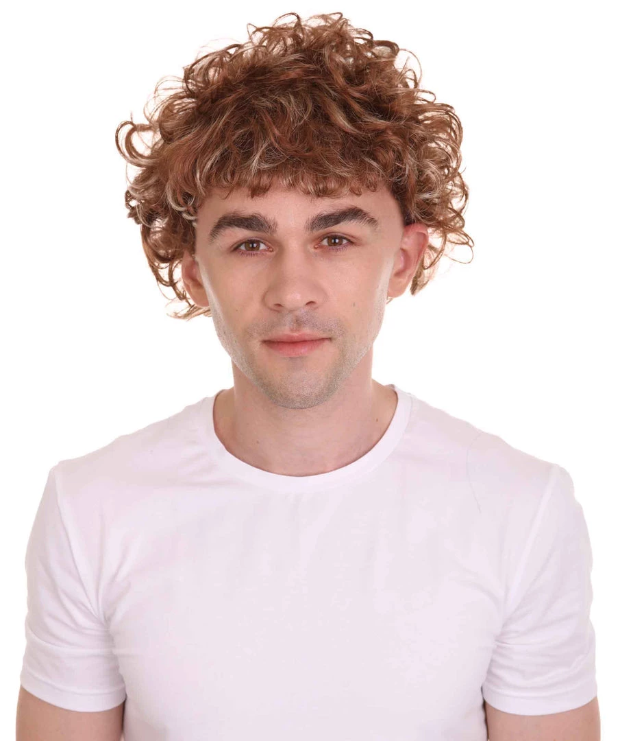 HPO Men's Short Length Curly Pop Rocker Wig | Brown Cosplay Wig | Premium Breathable Capless Cap 1 HPO Men's Short Length Curly Pop Rocker Wig | Brown Cosplay Wig | Premium Breathable Capless Cap