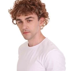 HPO Men's Short Length Curly Pop Rocker Wig | Brown Cosplay Wig | Premium Breathable Capless Cap