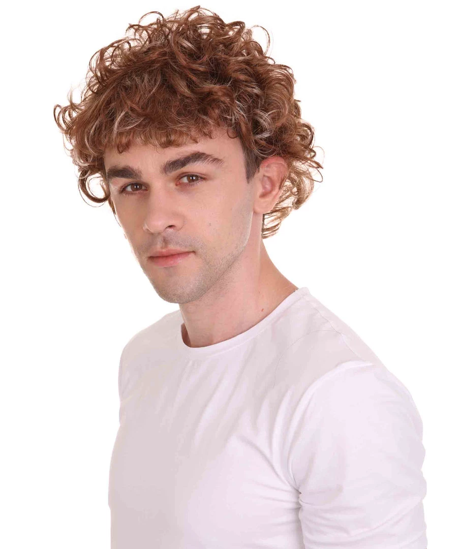 HPO Men's Short Length Curly Pop Rocker Wig | Brown Cosplay Wig | Premium Breathable Capless Cap 2 HPO Men's Short Length Curly Pop Rocker Wig | Brown Cosplay Wig | Premium Breathable Capless Cap