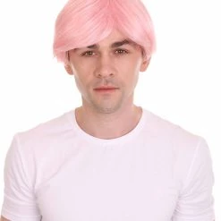 HPO K-Pop | Men's Short Straight Middle Part Pink K Pop Cosplay Wig | Premium Breathable Capless Cap