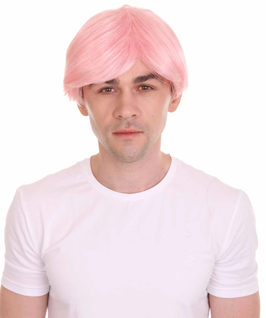 HPO K-Pop | Men's Short Straight Middle Part Pink K Pop Cosplay Wig | Premium Breathable Capless Cap 1 HPO K-Pop | Men's Short Straight Middle Part Pink K Pop Cosplay Wig | Premium Breathable Capless Cap