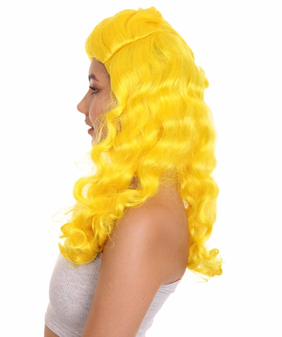 HPO Women's Long Length Side Part Yellow Wavy Cosplay Wig | Premium Breathable Capless Cap 3 HPO Women's Long Length Side Part Yellow Wavy Cosplay Wig | Premium Breathable Capless Cap
