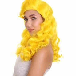 HPO Women's Long Length Side Part Yellow Wavy Cosplay Wig | Premium Breathable Capless Cap