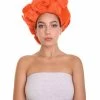 HPO Womens Short Length Orange Straight Pinned Up Wig | Premium Breathable Capless Cap