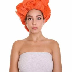 HPO Womens Short Length Orange Straight Pinned Up Wig | Premium Breathable Capless Cap