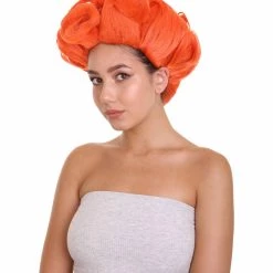 HPO Womens Short Length Orange Straight Pinned Up Wig | Premium Breathable Capless Cap