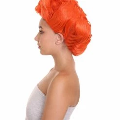 HPO Womens Short Length Orange Straight Pinned Up Wig | Premium Breathable Capless Cap