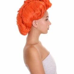 HPO Womens Short Length Orange Straight Pinned Up Wig | Premium Breathable Capless Cap