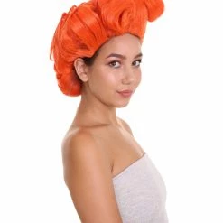 HPO Womens Short Length Orange Straight Pinned Up Wig | Premium Breathable Capless Cap