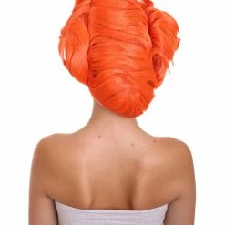 HPO Womens Short Length Orange Straight Pinned Up Wig | Premium Breathable Capless Cap