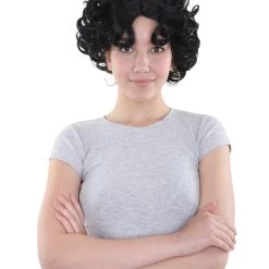 HPO Womens Ritzy Wig | Black Short Curly TV/Movie Wig | Premium Breathable Capless Cap Men's