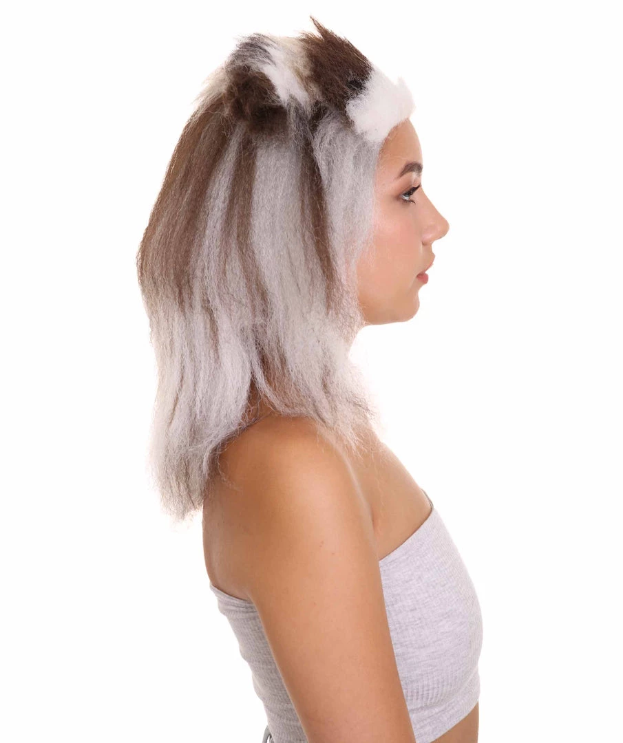 HPO Furry Dog Collection | Women's White And Brown Straight Furry Dog Costume Cosplay Wig | Premium Breathable Capless Cap 5 HPO Furry Dog Collection | Women's White And Brown Straight Furry Dog Costume Cosplay Wig | Premium Breathable Capless Cap