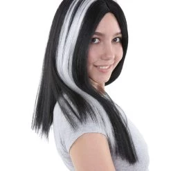 HPO Men's Medium Vampiress Womens Wig | Thick Black & White Wig | Premium Breathable Capless Cap