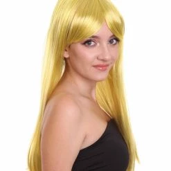 HPO Yellow Cosplay Long Straight Womens Wig | Sexy Cosplay Party Halloween Wig | Premium Breathable Capless Cap