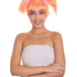 HPO Troll World Tour | Women's Troll Orange Straight Spiked Cosplay Wig | Premium Breathable Capless Cap