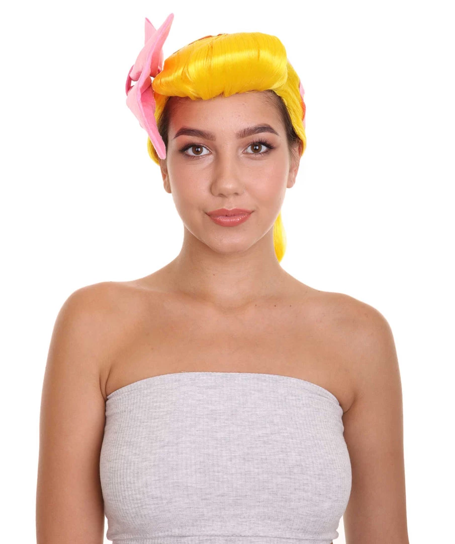 HPO Women's Animation Style Wig With Bow | Yellow Wigs | Premium Breathable Capless Cap 2 HPO Women's Animation Style Wig With Bow | Yellow Wigs | Premium Breathable Capless Cap