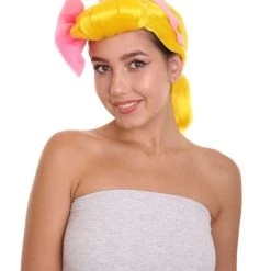HPO Women's Animation Style Wig With Bow | Yellow Wigs | Premium Breathable Capless Cap